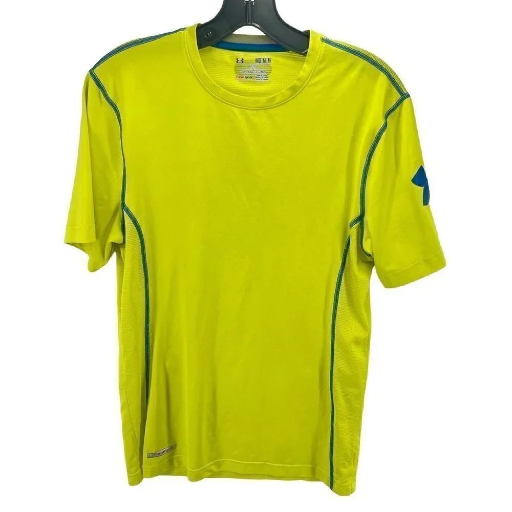Under Armour Mens Fitted Athletic Shirt Short Sleeve Top Gym Medium Neon Green